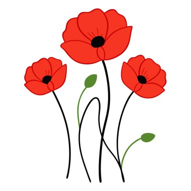 Beyaz arka planda canlı kırmızı gelincik çiçek vektör çizimi. Bu zarif ve detaylı tasarım çiçek temalı sanat, baskılar, kartlar veya dekorasyon projeleri için mükemmeldir..