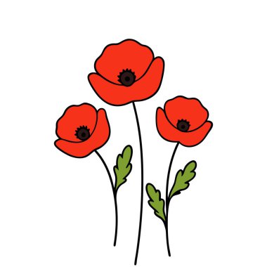 Beyaz arka planda canlı kırmızı gelincik çiçek vektör çizimi. Bu zarif ve detaylı tasarım çiçek temalı sanat, baskılar, kartlar veya dekorasyon projeleri için mükemmeldir..