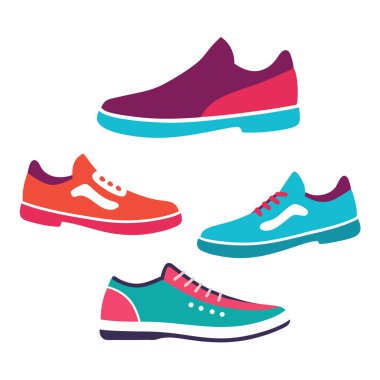 Herhangi bir tasarıma kişilik katmak için mükemmel sekiz renkli ve şık ayakkabı çiziminden oluşan canlı bir set. Bu oyuncu ve eşsiz ayakkabılar moda, markalaşma veya yaratıcı projeler için idealdir..