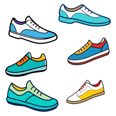 Herhangi bir tasarıma kişilik katmak için mükemmel sekiz renkli ve şık ayakkabı çiziminden oluşan canlı bir set. Bu oyuncu ve eşsiz ayakkabılar moda, markalaşma veya yaratıcı projeler için idealdir..