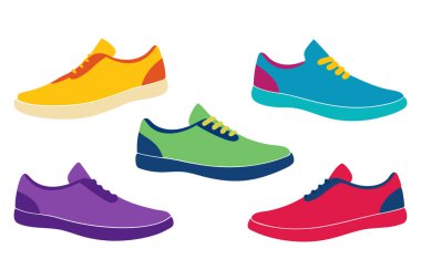 Herhangi bir tasarıma kişilik katmak için mükemmel sekiz renkli ve şık ayakkabı çiziminden oluşan canlı bir set. Bu oyuncu ve eşsiz ayakkabılar moda, markalaşma veya yaratıcı projeler için idealdir..