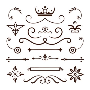 Bu 20 Roma tarzı kaligrafik tasarım elemanı, sayfa dekoruna, davetiyelerine veya klasik temalı projelere zarafet eklemek için mükemmel olan dekoratif bölme ve başlıkları içerir..