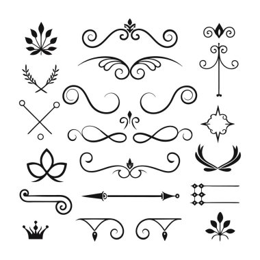 Bu 20 Roma tarzı kaligrafik tasarım elemanı, sayfa dekoruna, davetiyelerine veya klasik temalı projelere zarafet eklemek için mükemmel olan dekoratif bölme ve başlıkları içerir..