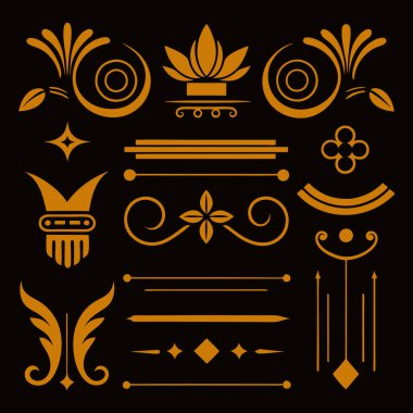 Bu 20 Roma tarzı kaligrafik tasarım elemanı, sayfa dekoruna, davetiyelerine veya klasik temalı projelere zarafet eklemek için mükemmel olan dekoratif bölme ve başlıkları içerir..