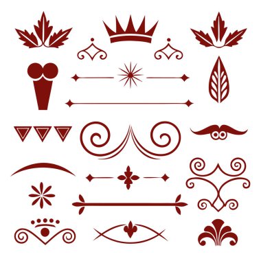 Bu 20 Roma tarzı kaligrafik tasarım elemanı, sayfa dekoruna, davetiyelerine veya klasik temalı projelere zarafet eklemek için mükemmel olan dekoratif bölme ve başlıkları içerir..