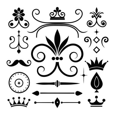 Bu 20 Roma tarzı kaligrafik tasarım elemanı, sayfa dekoruna, davetiyelerine veya klasik temalı projelere zarafet eklemek için mükemmel olan dekoratif bölme ve başlıkları içerir..