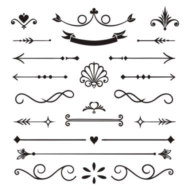Bu 20 Roma tarzı kaligrafik tasarım elemanı, sayfa dekoruna, davetiyelerine veya klasik temalı projelere zarafet eklemek için mükemmel olan dekoratif bölme ve başlıkları içerir..