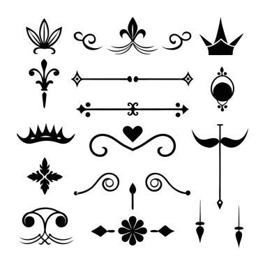 Bu 20 Roma tarzı kaligrafik tasarım elemanı, sayfa dekoruna, davetiyelerine veya klasik temalı projelere zarafet eklemek için mükemmel olan dekoratif bölme ve başlıkları içerir..