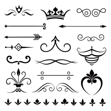 Bu 20 Roma tarzı kaligrafik tasarım elemanı, sayfa dekoruna, davetiyelerine veya klasik temalı projelere zarafet eklemek için mükemmel olan dekoratif bölme ve başlıkları içerir..