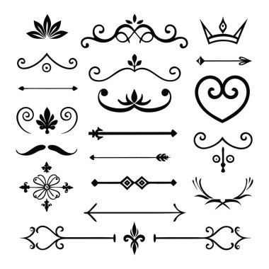 Bu 20 Roma tarzı kaligrafik tasarım elemanı, sayfa dekoruna, davetiyelerine veya klasik temalı projelere zarafet eklemek için mükemmel olan dekoratif bölme ve başlıkları içerir..