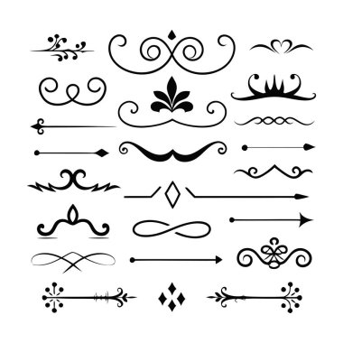 Bu 20 Roma tarzı kaligrafik tasarım elemanı, sayfa dekoruna, davetiyelerine veya klasik temalı projelere zarafet eklemek için mükemmel olan dekoratif bölme ve başlıkları içerir..