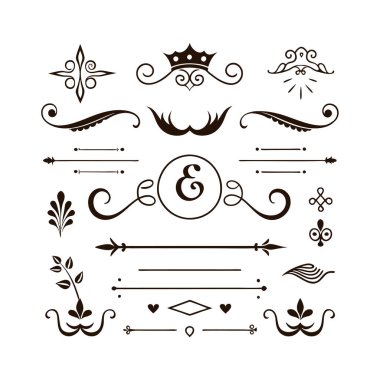Bu 20 Roma tarzı kaligrafik tasarım elemanı, sayfa dekoruna, davetiyelerine veya klasik temalı projelere zarafet eklemek için mükemmel olan dekoratif bölme ve başlıkları içerir..