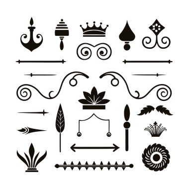 Bu 20 Roma tarzı kaligrafik tasarım elemanı, sayfa dekoruna, davetiyelerine veya klasik temalı projelere zarafet eklemek için mükemmel olan dekoratif bölme ve başlıkları içerir..