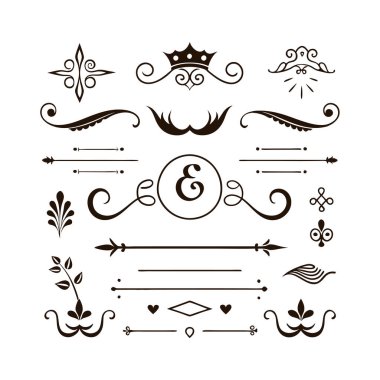 Bu 20 Roma tarzı kaligrafik tasarım elemanı, sayfa dekoruna, davetiyelerine veya klasik temalı projelere zarafet eklemek için mükemmel olan dekoratif bölme ve başlıkları içerir..