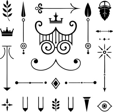 Bu 20 Roma tarzı kaligrafik tasarım elemanı, sayfa dekoruna, davetiyelerine veya klasik temalı projelere zarafet eklemek için mükemmel olan dekoratif bölme ve başlıkları içerir..