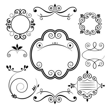 This set of twenty Rome-style calligraphic design elements includes ornate dividers and headpieces, perfect for adding elegance to page decor, invitations, or vintage-themed projects. clipart