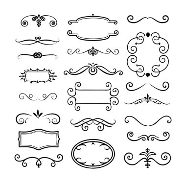Bu 20 Roma tarzı kaligrafik tasarım elemanı, sayfa dekoruna, davetiyelerine veya klasik temalı projelere zarafet eklemek için mükemmel olan dekoratif bölme ve başlıkları içerir..