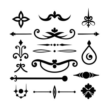 Bu 20 Roma tarzı kaligrafik tasarım elemanı, sayfa dekoruna, davetiyelerine veya klasik temalı projelere zarafet eklemek için mükemmel olan dekoratif bölme ve başlıkları içerir..