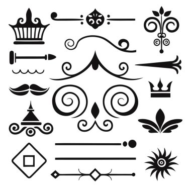 Bu 20 Roma tarzı kaligrafik tasarım elemanı, sayfa dekoruna, davetiyelerine veya klasik temalı projelere zarafet eklemek için mükemmel olan dekoratif bölme ve başlıkları içerir..