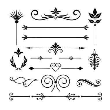 Bu 20 Roma tarzı kaligrafik tasarım elemanı, sayfa dekoruna, davetiyelerine veya klasik temalı projelere zarafet eklemek için mükemmel olan dekoratif bölme ve başlıkları içerir..