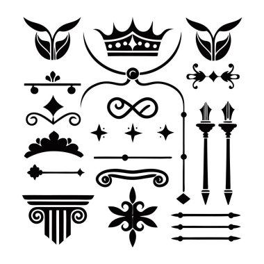 Bu 20 Roma tarzı kaligrafik tasarım elemanı, sayfa dekoruna, davetiyelerine veya klasik temalı projelere zarafet eklemek için mükemmel olan dekoratif bölme ve başlıkları içerir..