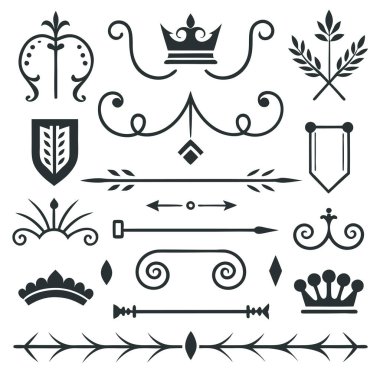 Bu 20 Roma tarzı kaligrafik tasarım elemanı, sayfa dekoruna, davetiyelerine veya klasik temalı projelere zarafet eklemek için mükemmel olan dekoratif bölme ve başlıkları içerir..