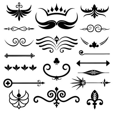 Bu 20 Roma tarzı kaligrafik tasarım elemanı, sayfa dekoruna, davetiyelerine veya klasik temalı projelere zarafet eklemek için mükemmel olan dekoratif bölme ve başlıkları içerir..