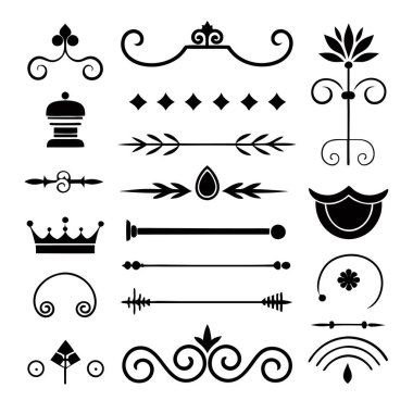 Bu 20 Roma tarzı kaligrafik tasarım elemanı, sayfa dekoruna, davetiyelerine veya klasik temalı projelere zarafet eklemek için mükemmel olan dekoratif bölme ve başlıkları içerir..