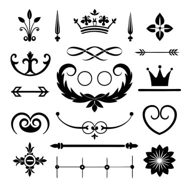 Bu 20 Roma tarzı kaligrafik tasarım elemanı, sayfa dekoruna, davetiyelerine veya klasik temalı projelere zarafet eklemek için mükemmel olan dekoratif bölme ve başlıkları içerir..