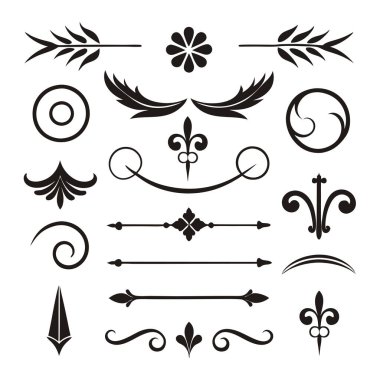 Bu 20 Roma tarzı kaligrafik tasarım elemanı, sayfa dekoruna, davetiyelerine veya klasik temalı projelere zarafet eklemek için mükemmel olan dekoratif bölme ve başlıkları içerir..