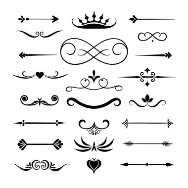 Bu 20 Roma tarzı kaligrafik tasarım elemanı, sayfa dekoruna, davetiyelerine veya klasik temalı projelere zarafet eklemek için mükemmel olan dekoratif bölme ve başlıkları içerir..