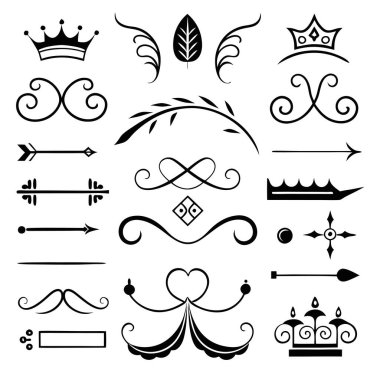 Bu 20 Roma tarzı kaligrafik tasarım elemanı, sayfa dekoruna, davetiyelerine veya klasik temalı projelere zarafet eklemek için mükemmel olan dekoratif bölme ve başlıkları içerir..