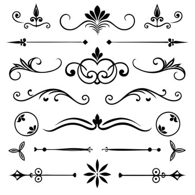 Bu 20 Roma tarzı kaligrafik tasarım elemanı, sayfa dekoruna, davetiyelerine veya klasik temalı projelere zarafet eklemek için mükemmel olan dekoratif bölme ve başlıkları içerir..