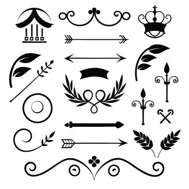 Bu 20 Roma tarzı kaligrafik tasarım elemanı, sayfa dekoruna, davetiyelerine veya klasik temalı projelere zarafet eklemek için mükemmel olan dekoratif bölme ve başlıkları içerir..