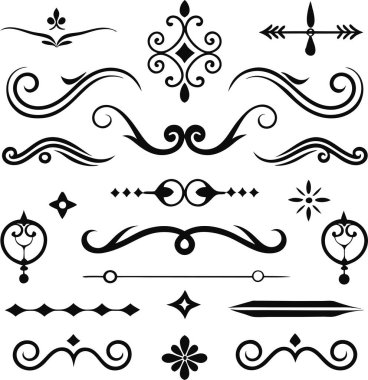 Bu 20 Roma tarzı kaligrafik tasarım elemanı, sayfa dekoruna, davetiyelerine veya klasik temalı projelere zarafet eklemek için mükemmel olan dekoratif bölme ve başlıkları içerir..