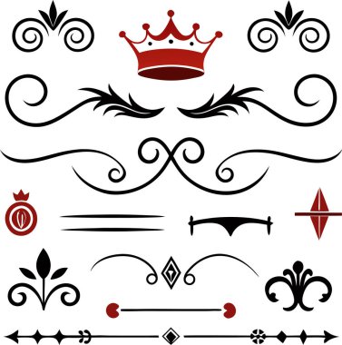 This set of twenty Rome-style calligraphic design elements includes ornate dividers and headpieces, perfect for adding elegance to page decor, invitations, or vintage-themed projects. clipart