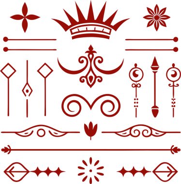 Bu 20 Roma tarzı kaligrafik tasarım elemanı, sayfa dekoruna, davetiyelerine veya klasik temalı projelere zarafet eklemek için mükemmel olan dekoratif bölme ve başlıkları içerir..