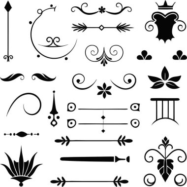 Bu 20 Roma tarzı kaligrafik tasarım elemanı, sayfa dekoruna, davetiyelerine veya klasik temalı projelere zarafet eklemek için mükemmel olan dekoratif bölme ve başlıkları içerir..