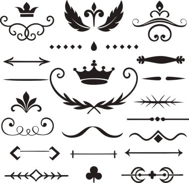 Bu 20 Roma tarzı kaligrafik tasarım elemanı, sayfa dekoruna, davetiyelerine veya klasik temalı projelere zarafet eklemek için mükemmel olan dekoratif bölme ve başlıkları içerir..