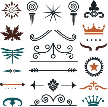 Bu 20 Roma tarzı kaligrafik tasarım elemanı, sayfa dekoruna, davetiyelerine veya klasik temalı projelere zarafet eklemek için mükemmel olan dekoratif bölme ve başlıkları içerir..