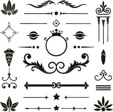 Bu 20 Roma tarzı kaligrafik tasarım elemanı, sayfa dekoruna, davetiyelerine veya klasik temalı projelere zarafet eklemek için mükemmel olan dekoratif bölme ve başlıkları içerir..