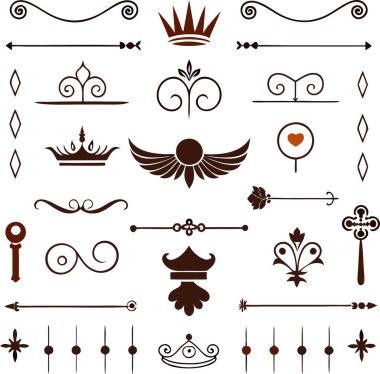 Bu 20 Roma tarzı kaligrafik tasarım elemanı, sayfa dekoruna, davetiyelerine veya klasik temalı projelere zarafet eklemek için mükemmel olan dekoratif bölme ve başlıkları içerir..
