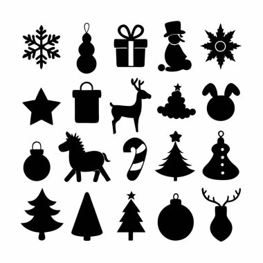Bu Noel silueti vektör tasarımı, bayram dekorasyonları, kartlar ve dijital projeler için mükemmel olan çeşitli festival ikonları içerir. Zarif mevsimsel grafikler ve baskılar oluşturmak için ideal.
