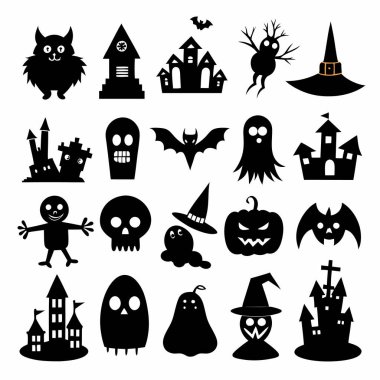 Bu Cadılar Bayramı siluet vektörü cadılar, balkabakları, hayaletler ve yarasalar gibi ürkütücü tasarımlar içeriyor. Parti davetiyeleri, dekorasyonlar ve ürkütücü Cadılar Bayramı temalı projeler için mükemmel..