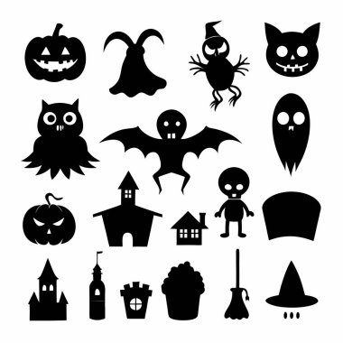 Bu Cadılar Bayramı siluet vektörü cadılar, balkabakları, hayaletler ve yarasalar gibi ürkütücü tasarımlar içeriyor. Parti davetiyeleri, dekorasyonlar ve ürkütücü Cadılar Bayramı temalı projeler için mükemmel..