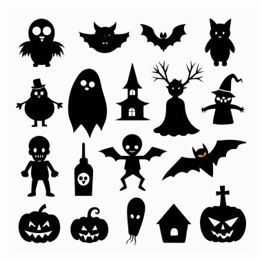 Bu Cadılar Bayramı siluet vektörü cadılar, balkabakları, hayaletler ve yarasalar gibi ürkütücü tasarımlar içeriyor. Parti davetiyeleri, dekorasyonlar ve ürkütücü Cadılar Bayramı temalı projeler için mükemmel..