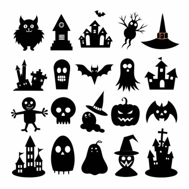 Bu Cadılar Bayramı siluet vektörü cadılar, balkabakları, hayaletler ve yarasalar gibi ürkütücü tasarımlar içeriyor. Parti davetiyeleri, dekorasyonlar ve ürkütücü Cadılar Bayramı temalı projeler için mükemmel..