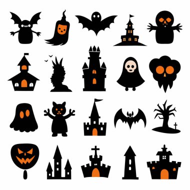 Bu Cadılar Bayramı siluet vektörü cadılar, balkabakları, hayaletler ve yarasalar gibi ürkütücü tasarımlar içeriyor. Parti davetiyeleri, dekorasyonlar ve ürkütücü Cadılar Bayramı temalı projeler için mükemmel..