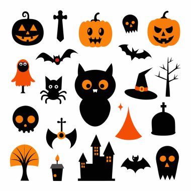 Bu Cadılar Bayramı siluet vektörü cadılar, balkabakları, hayaletler ve yarasalar gibi ürkütücü tasarımlar içeriyor. Parti davetiyeleri, dekorasyonlar ve ürkütücü Cadılar Bayramı temalı projeler için mükemmel..