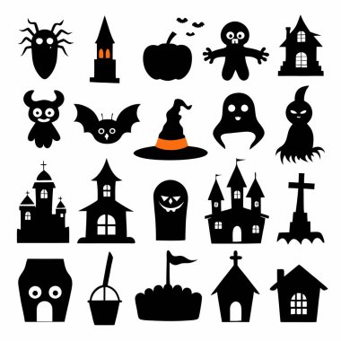 Bu Cadılar Bayramı siluet vektörü cadılar, balkabakları, hayaletler ve yarasalar gibi ürkütücü tasarımlar içeriyor. Parti davetiyeleri, dekorasyonlar ve ürkütücü Cadılar Bayramı temalı projeler için mükemmel..